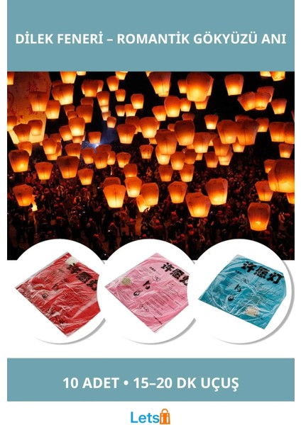 10 Adet Dilek Feneri Renkli Uçan Hava Balonu