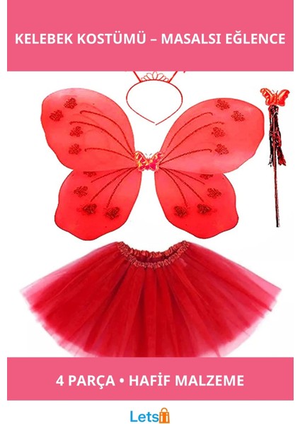 Kırmızı Kelebek Kostümü Çocuklar Için 4 Parça Aksesuar Seti