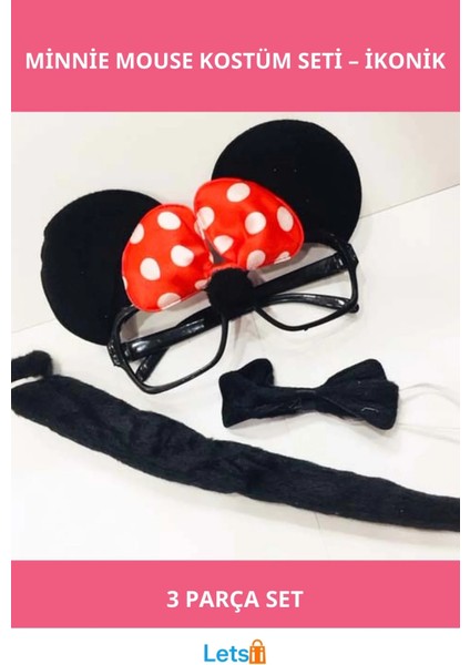 Minnie Mouse Parti Kostümü Gözlük Papyon Kuyruk Seti