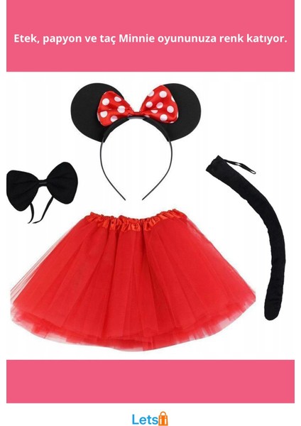 Minnie Mouse Temalı Çocuk Kostüm Etek Taç Kuyruk Papyon Seti fiyatları