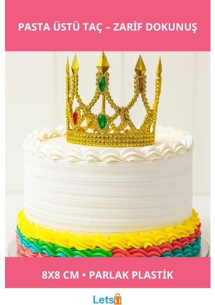Altın Işıltılı Ince Pasta Üstü Taç Plastik 8x8 cm