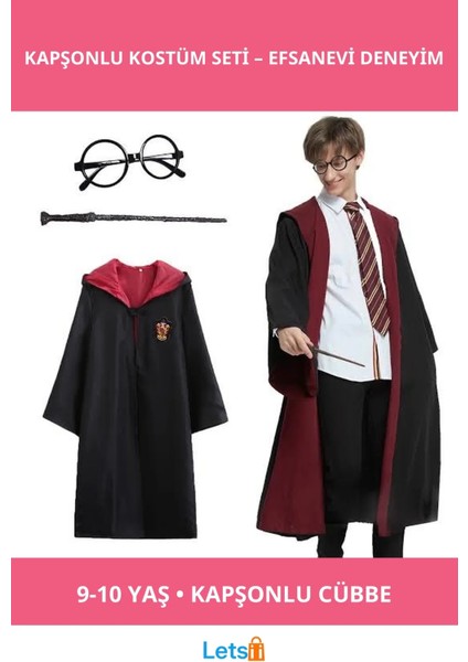 Harry Potter Gryffindor Kapşonlu Çocuk Kostümü 9 10 Yaş