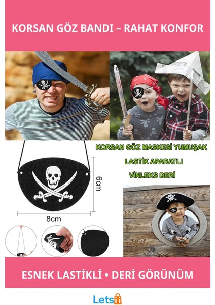 Vinleks Deri Korsan Göz Bandı Lastikli Aksesuvar