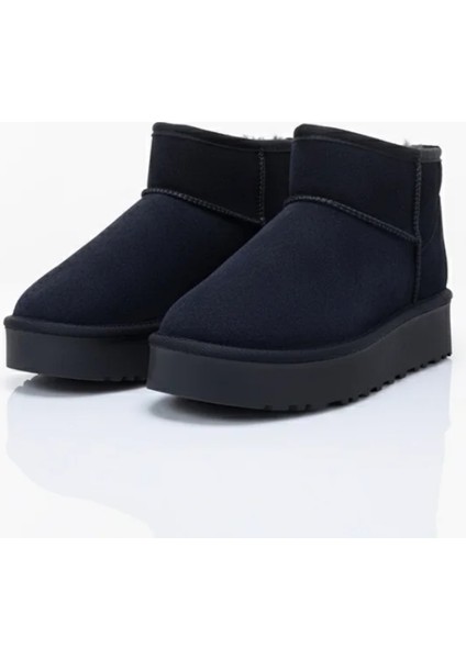 Monti Platform Siyah Süet Içi Tüylü Kadın Bot
