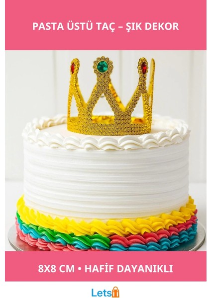 Altın Işıltılı Plastik Pasta Üstü Taç 8x8 cm
