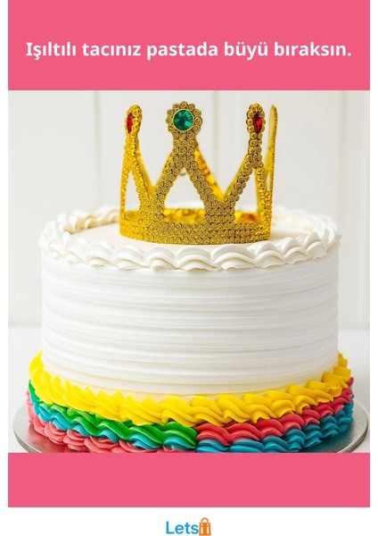 Altın Işıltılı Plastik Pasta Üstü Taç 8x8 cm fiyatları