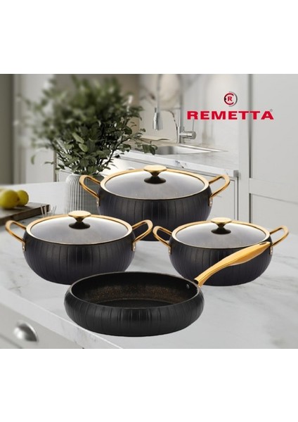 Granit Livia Gold 7 Parça Tencere Seti Siyah