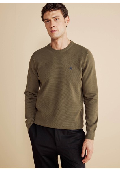 Bisiklet Yaka Standart Haki Erkek Kazak BBFW25MKL001