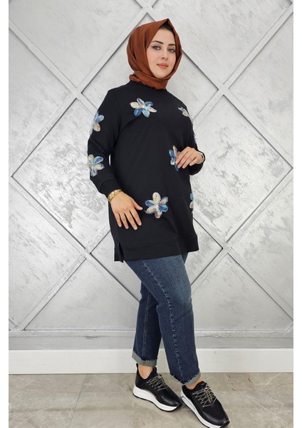 Kadın Dikme Çiçek Detaylı Tesettür Tunik modelleri
