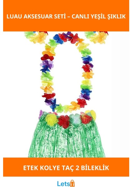 Aloha Hawaii Temalı Renkli Etek Kolye Taç ve Bileklik Seti