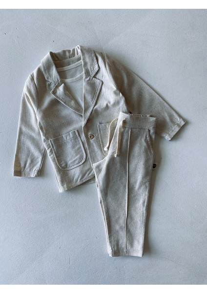 Erkek Bebek %100 Keten Kumaş Takım Elbise, 3'lü Takım_RG327