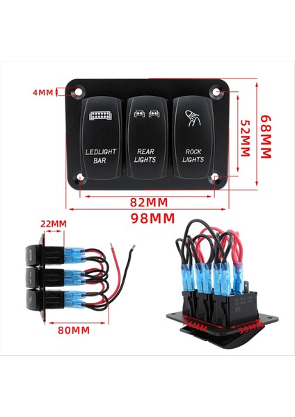 Araba Teknesi 5 Pin 3 Çete Anahtarı Geçiş Paneli 12V/24V Mavi Işık Rv Yat Gemisi (Yurt Dışından) fiyatları