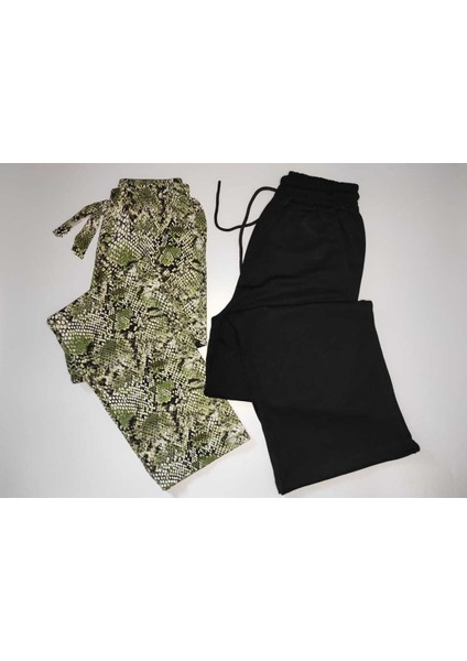 2'li Kadın Tekl Alt Modal Bol Paça Eşofman & Pamuklu Pijama Altı