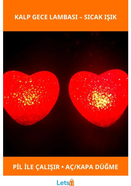 LED Işıklı Kırmızı Kalp Gece Lambası
