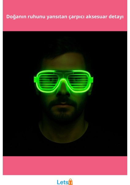 Yeşil Neon LED Işıklı Parti Gözlüğü 3 Modlu Eğlence Aksesuarı fiyatları