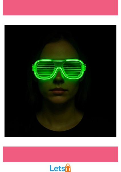 Yeşil Neon LED Işıklı Parti Gözlüğü 3 Modlu Eğlence Aksesuarı modelleri