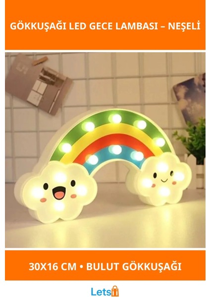 Gülen Bulutlu Gökkuşağı LED Gece Lambası 30X16 cm