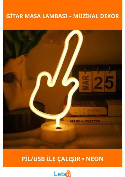 Neon Gitar Masa Lambası Modern ve Eğlenceli Aydınlatma