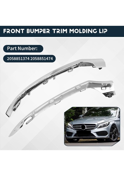 2pcs Ön Alt Tampon Krom Trim Kalıp Mercedes W205 C-Serisi 2015-2017 2058851374 2058851474 (Yurt Dışından) fırsatları