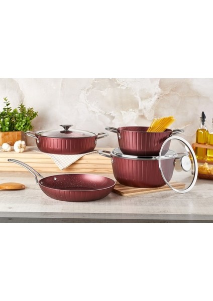 Granite Delüx 7 Parça Tencere Seti Kırmızı