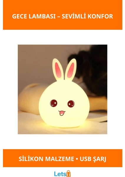 Şarj Edilebilir Sevimli Tavşan Tasarımlı Gece Lambası