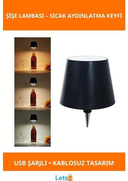 Kablosuz Şişe Lambası Şık Tasarım USB Şarjlı Dekoratif Aydınlatma