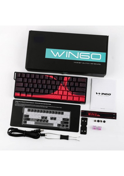 WIN60 He Max Manyetik Klavye Rapid Trigger Wing Chun Switch 8000Hz Rgb %60 Hot Swap Oyuncu Klavyesi Siyah-Kırmızı
