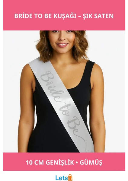 Beyaz Saten Italik Gümüş Bride To Be Kuşağı