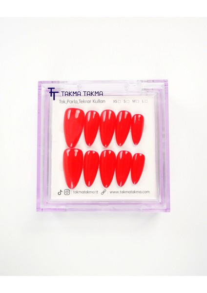 15'li Kırmızı Uzun Badem UBD1545 Tekrar Kullanılabilir El Yapımı Protez Takma Tırnak - Kırmızı-M fiyatları