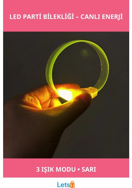 Sarı 3 Modlu LED Işıklı Esnek Parti Bilekliği