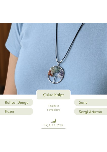 Hayat Ağacı Çakra Kolye - Siyah Zincirli, Enerji Dengeleyici Takı