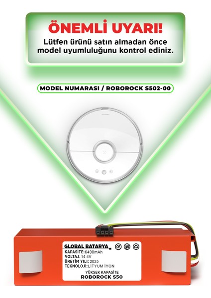 Roborock S50 Uyumlu Akıllı Robot Süpürge Bataryası 14.4V 6400MAH Li-Ion Pil (Yüksek Kapasite) indirimleri