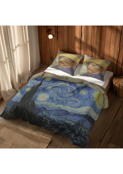 The Starry Night & Self-Portrait With Straw Çift Taraflı Nevresim Takımı - 200 cm x 220 cm indirimleri