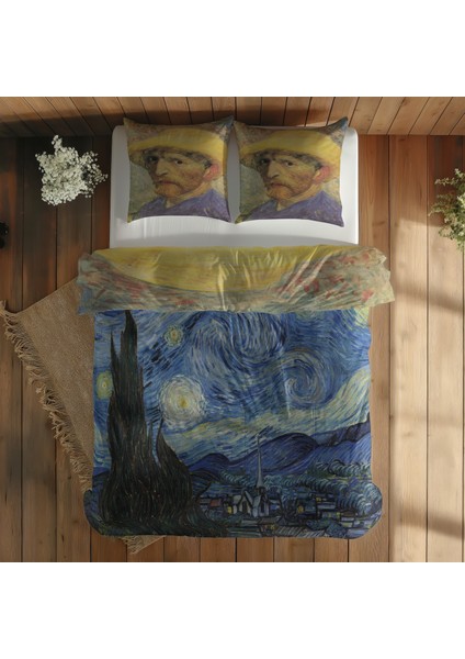 The Starry Night & Self-Portrait With Straw Çift Taraflı Nevresim Takımı - 200 cm x 220 cm