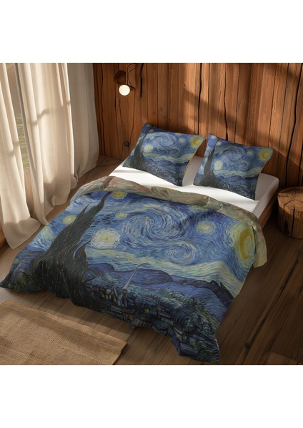 The Starry Night & Self-Portrait With Straw Çift Taraflı Nevresim Takımı - 200 cm x 220 cm