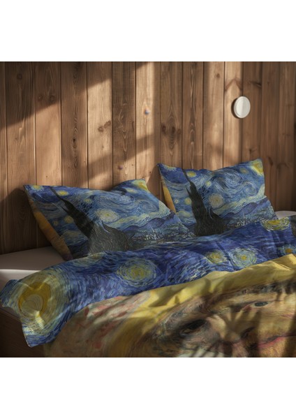 The Starry Night & Self-Portrait With Straw Çift Taraflı Nevresim Takımı - 200 cm x 220 cm