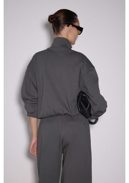 Dik Yaka Fermuarlı Interlok Sweat Ceket