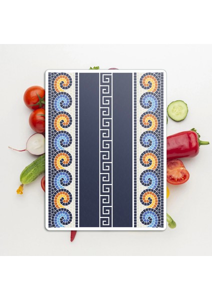 Cam Kesme Tahtası ve Sunumluk Renkli Geometrik Desenli 30X40 cm modelleri