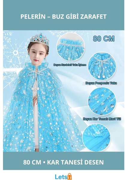 Karlar Ülkesi Elsa Frozen Mavi Pelerin 80 cm Çocuk Kostümü
