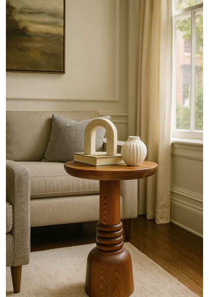 Masif Ahşap Meşe Renk Tekli Yan Sehpa – Dekoratif Mantar Sehpa