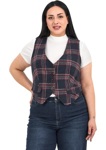 Büyük Beden Düğme Kapamalı Cep Kapaklı Astarlı Kısa Lacivert Yelek fiyatları