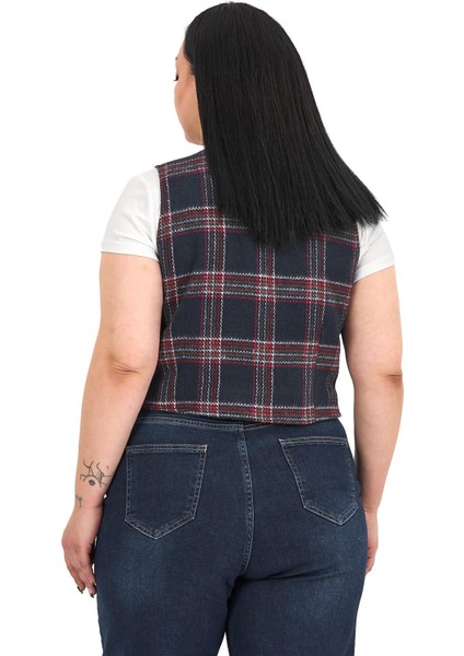 Büyük Beden Düğme Kapamalı Cep Kapaklı Astarlı Kısa Lacivert Yelek modelleri