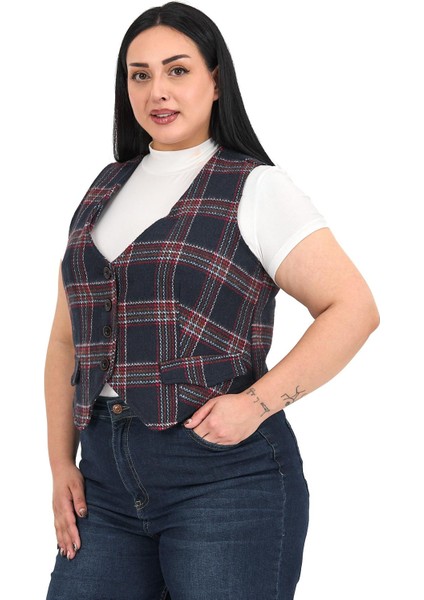 Büyük Beden Düğme Kapamalı Cep Kapaklı Astarlı Kısa Lacivert Yelek indirimleri