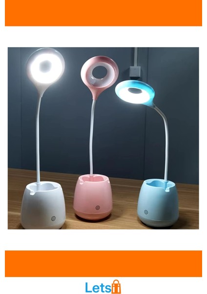 USB Şarjlı Dokunmatik Halka LED Masa Lambası Esnek Boyun ve Saklama Haznesi modelleri