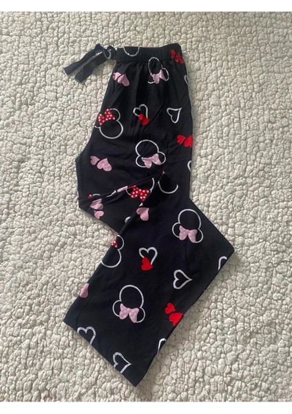 Lulu Kalp Desenli Kadın Pijama Altı - Siyah Tek Alt Pijama