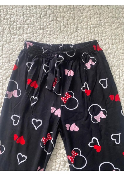 Lulu Kalp Desenli Kadın Pijama Altı - Siyah Tek Alt Pijama modelleri