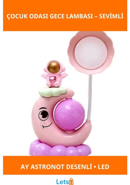 Ay Astronot Desenli Sevimli Çocuk Odası Gece Lambası