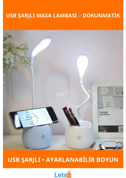 Dokunmatik USB Şarjlı Modern Masa Lambası Beyaz Mavi Pembe