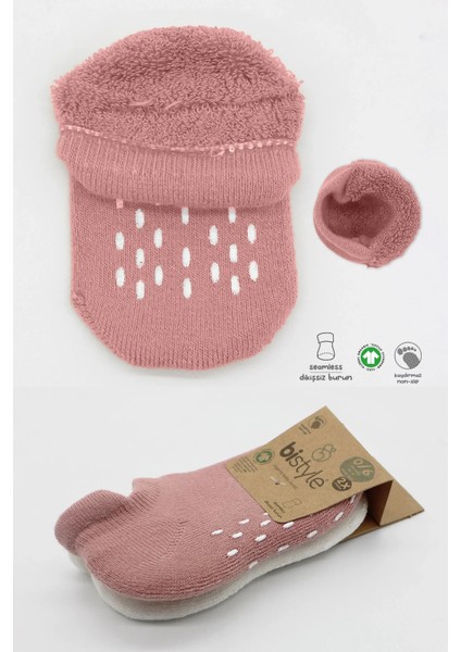2'li Altı Havlu Sneakers Kaymaz Çorap 20501 Ekru Pudra indirimleri