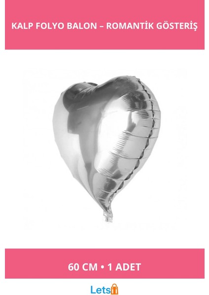 Gümüş Rengi Kalp Folyo Balon 60 cm Parti Süsleme